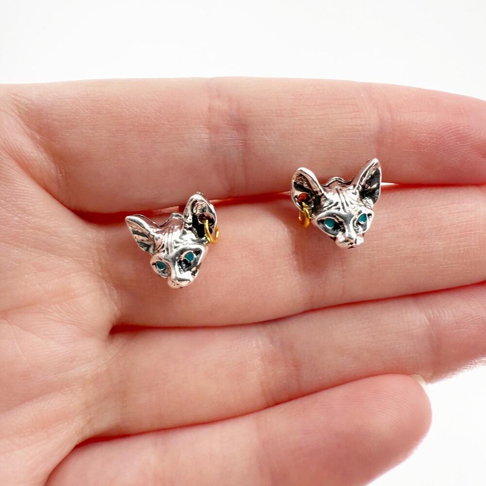 Sphynx Cat Studs, Cat Studs, Sphynx Cat Jewelry, Gothic Earrings, Cat Jewelry
